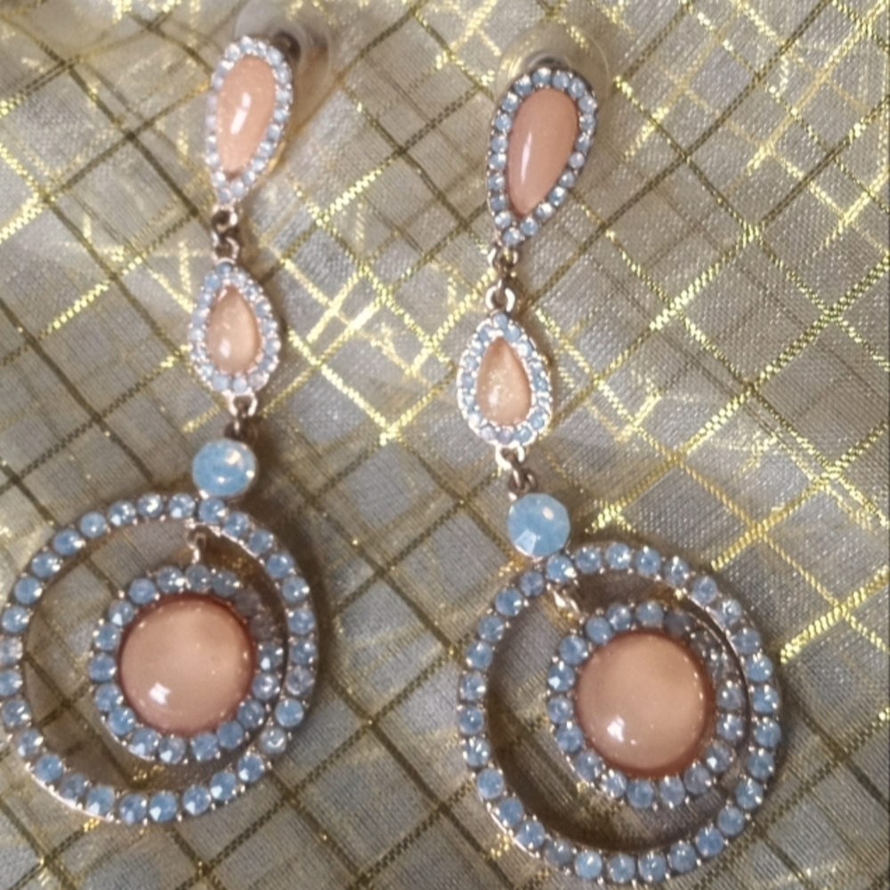 Glamour Earrings Clear Rhinestone and Pale Peach Stones